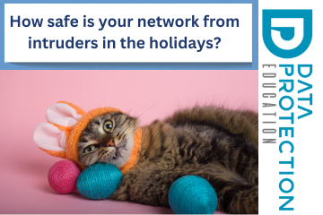 Cat with bunny ears laying on easter eggs with the title How safe is your network from intruders in the holidays?