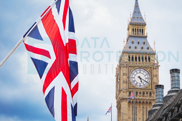 union jack flag next to big ben with the data protection logo as a watermark