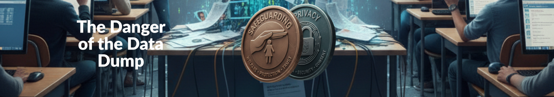 Illustration showing the danger of a data dump, highlighting risks of oversharing sensitive personal information.