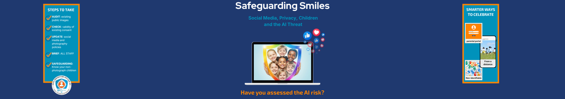 AI-generated fake smiles on children's faces, illustrating the serious risks to online safety for