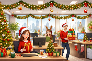 Office christmas scene
